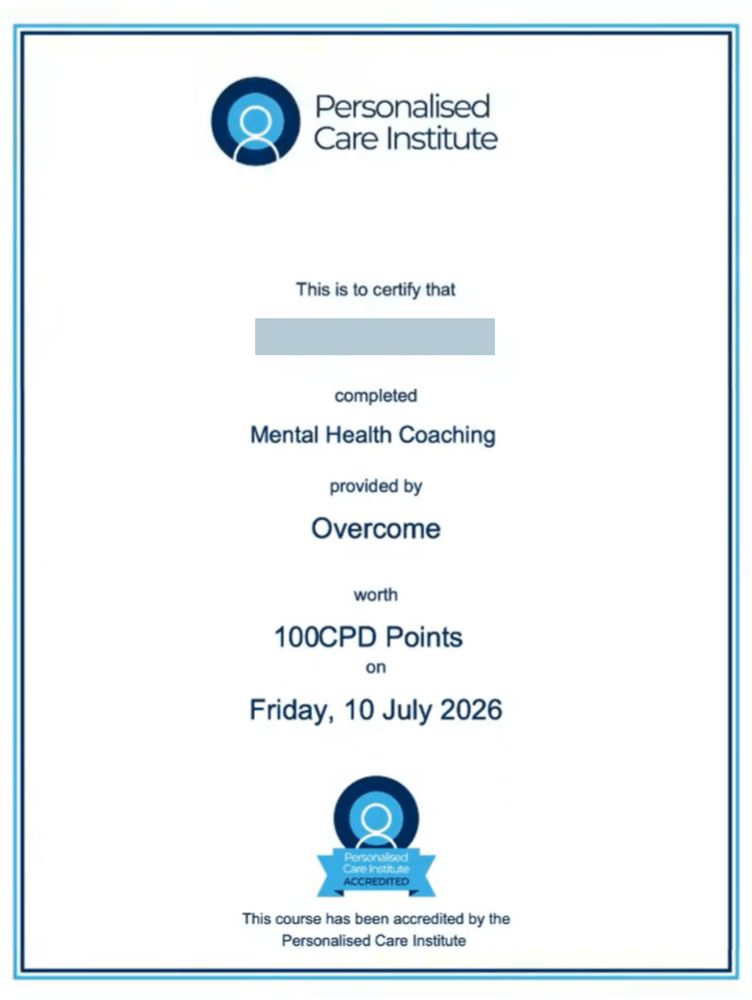 Personalised Care Institute accredited mark