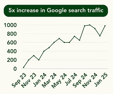 Line graph showing a 5x increase in Google search traffic.